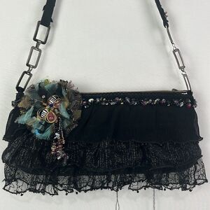 Mary Frances Black Beaded Butterfly Bag